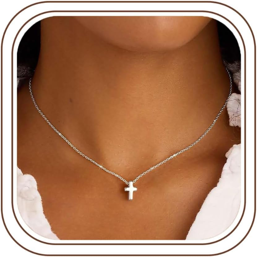Cross Necklace for Women Girls, Dainty 14K Gold Plated Cross Pendant Necklace Sideways Cross Choker Layered Necklaces for Women Girls