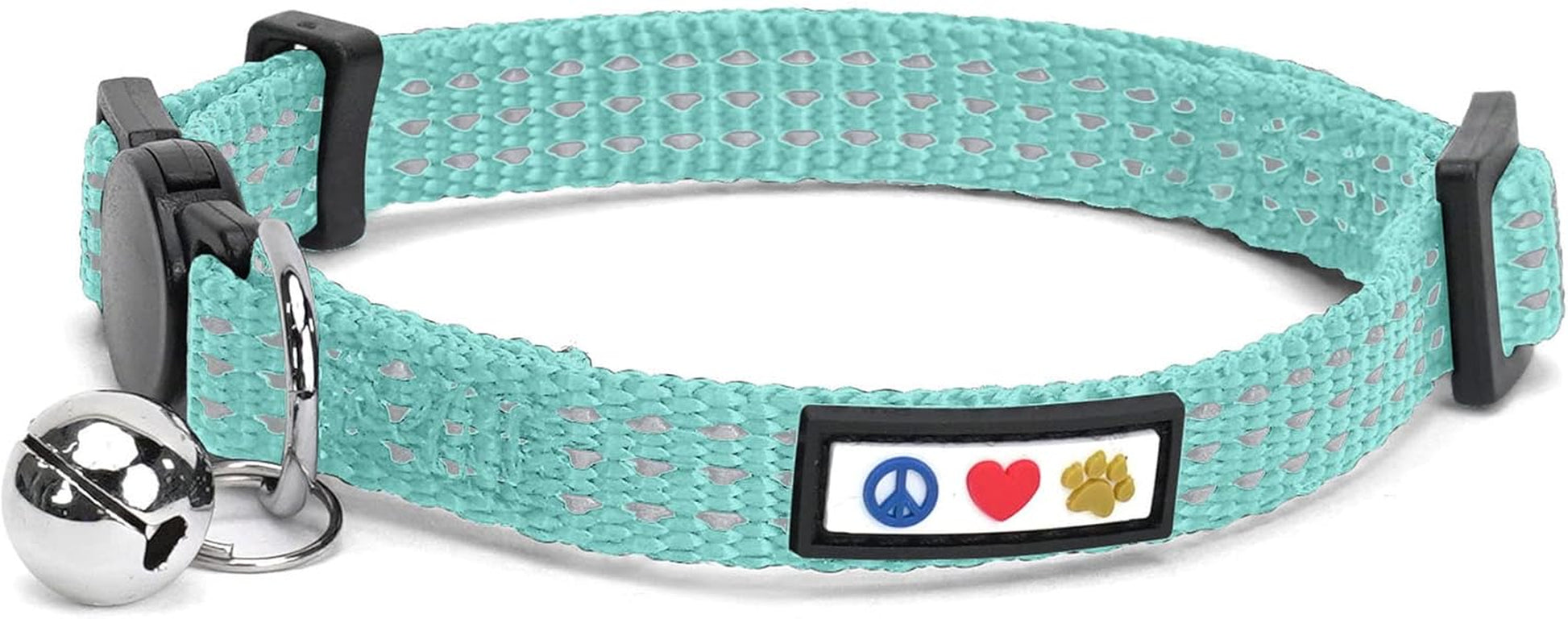 Reflective Teal Cat Collar with Safety Buckle and Detachable Bell for Kittens and Cats