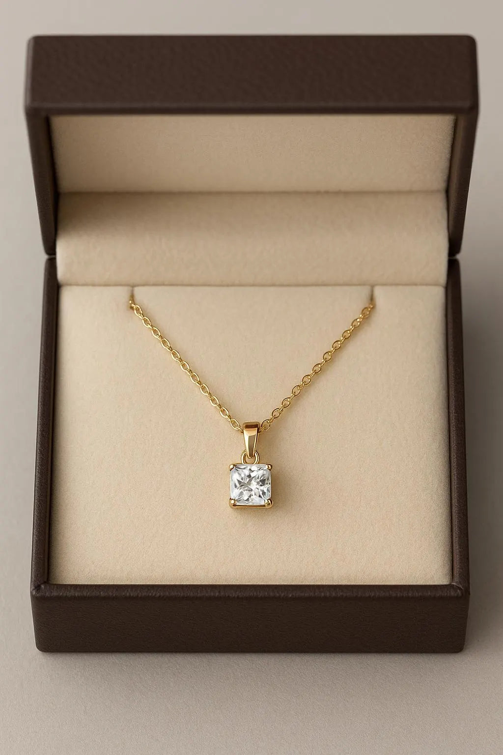 Cushion Cut Solitaire Pendant Necklace: 14K Gold-Plated Minimalist Jewelry