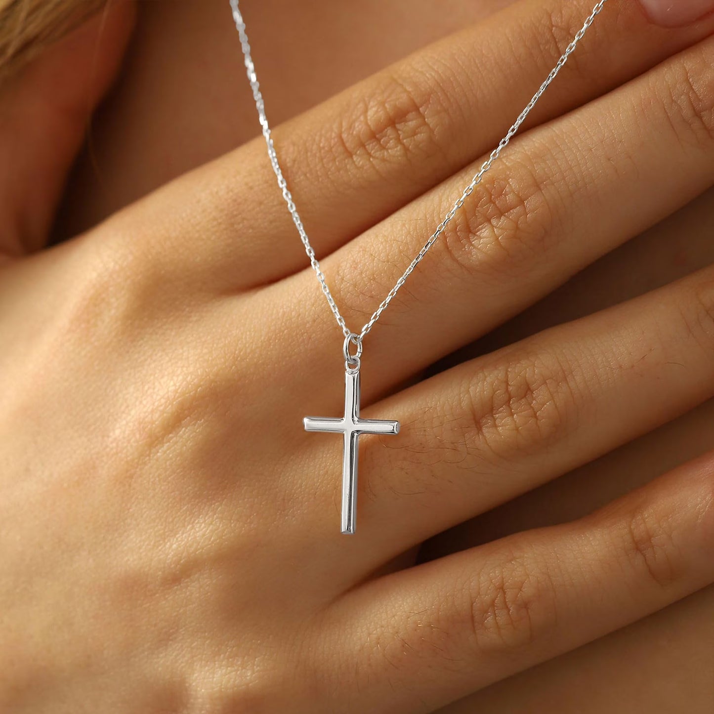 Turandoss 14K White Gold Plated Dainty Tiny Cross Pendant Necklace for Women Faith Jewelry Trendy Personalizedt First Communion Christian Religious Gifts for Women Her Girls