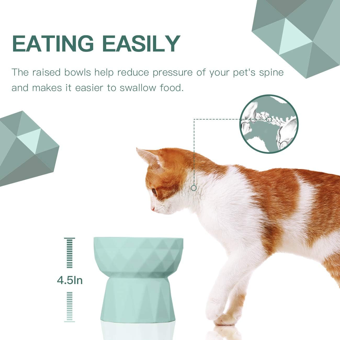 Ceramic Raised Cat and Small Dog Bowls Set for Anti-Vomiting, 13.5 Oz, Green