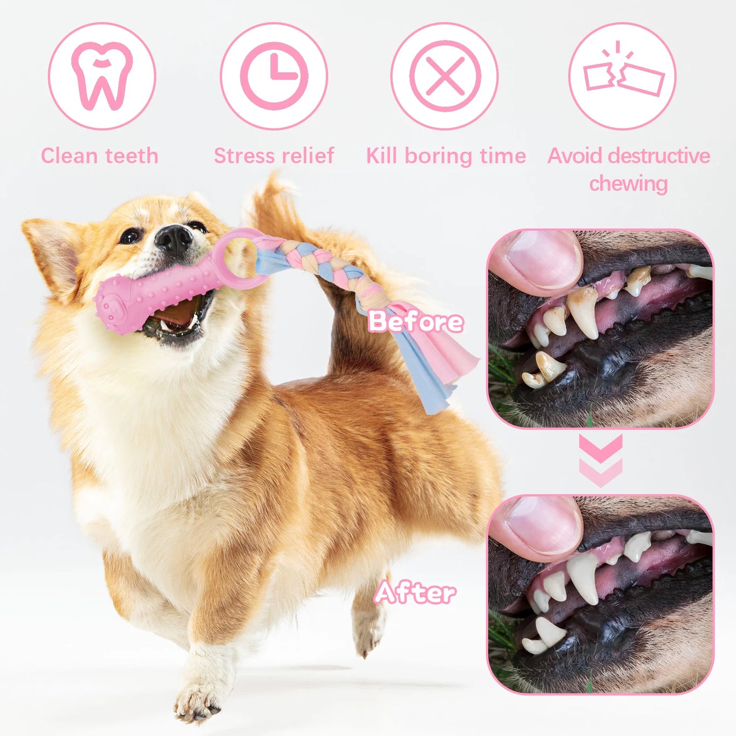 5-Pack Puppy Chew Toys for Teething Small Dogs - Pink Rubber and Plush Squeaky Interactive Dog Toys for Dental Care