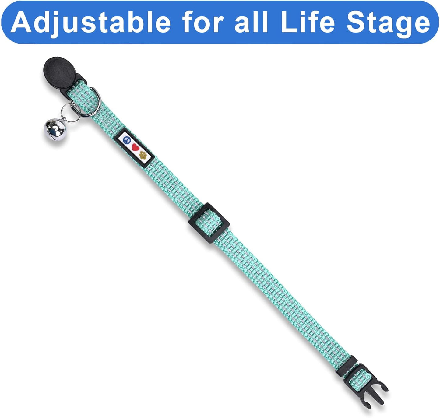 Reflective Teal Cat Collar with Safety Buckle and Detachable Bell for Kittens and Cats