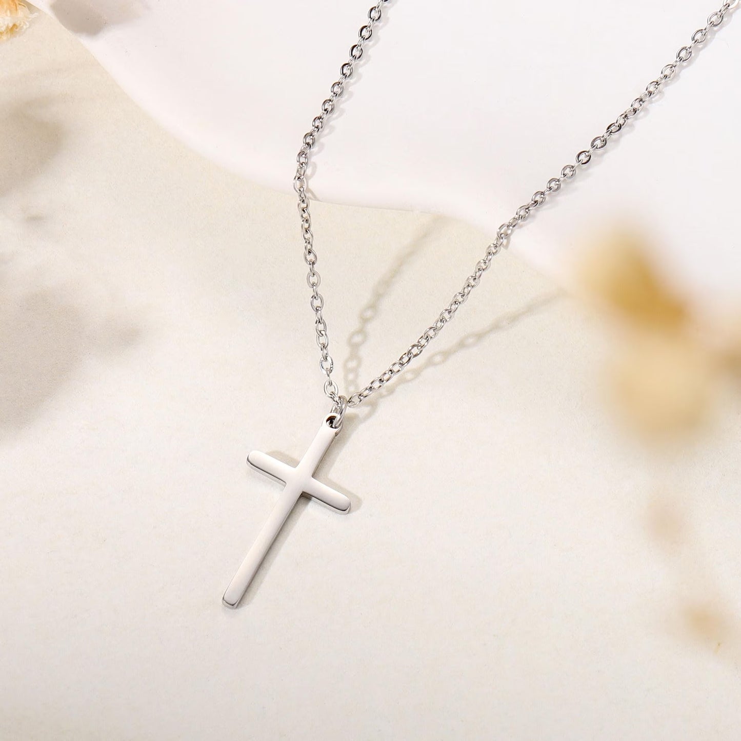 Turandoss 14K White Gold Plated Dainty Tiny Cross Pendant Necklace for Women Faith Jewelry Trendy Personalizedt First Communion Christian Religious Gifts for Women Her Girls