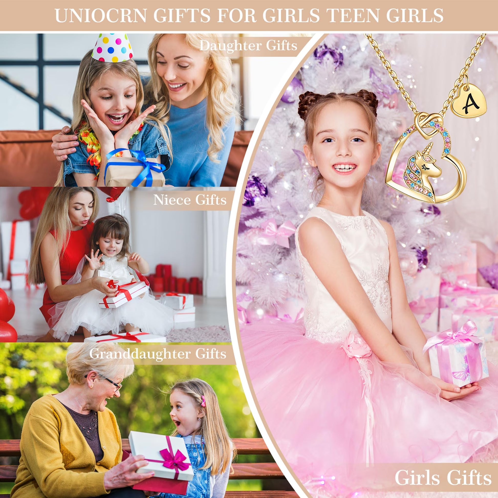 Turandoss 14K Gold Plated Colorful Cz Initial Unicorn Heart Pendant Necklaces for Teens Little Girls Daughter Kids Jewelry Birthday Mothers Day Presents for Women Girls