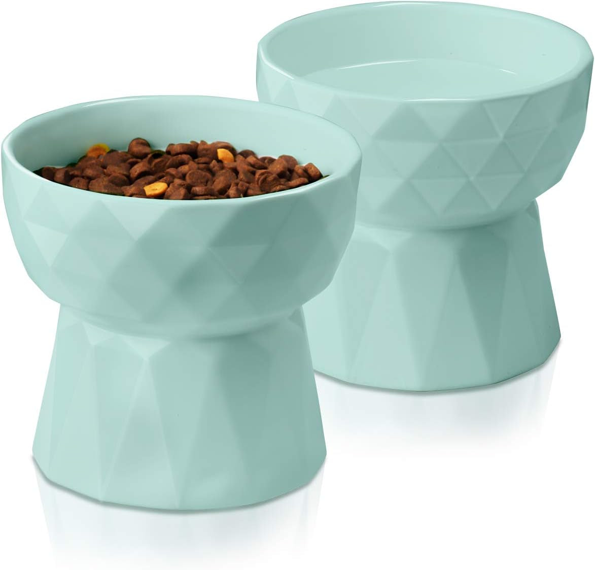 Ceramic Raised Cat and Small Dog Bowls Set for Anti-Vomiting, 13.5 Oz, Green
