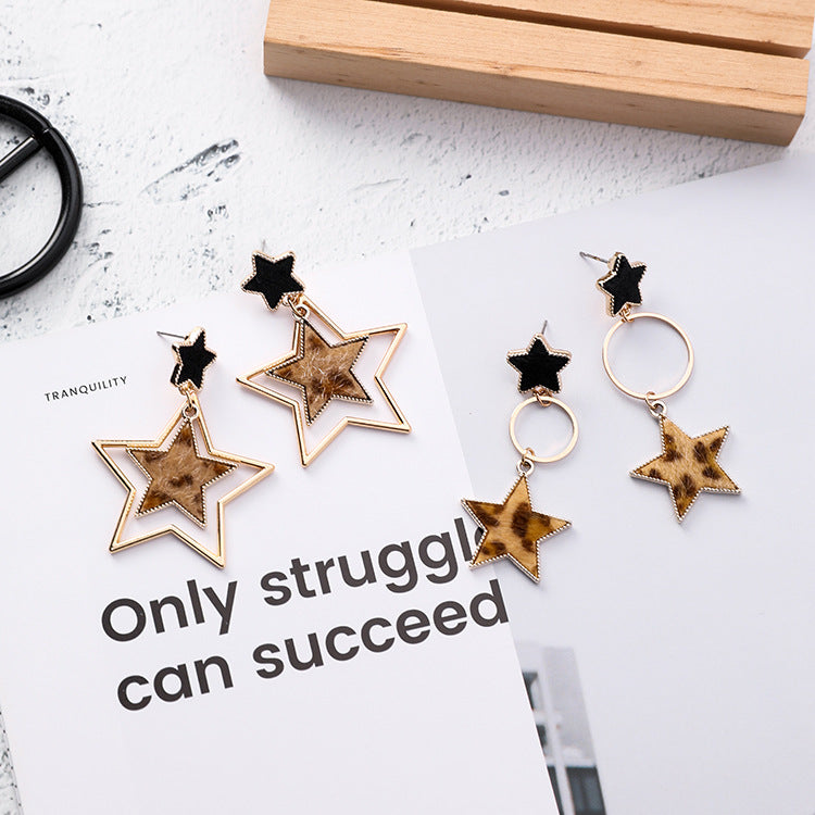 Leopard-Print Star & Circle Earrings