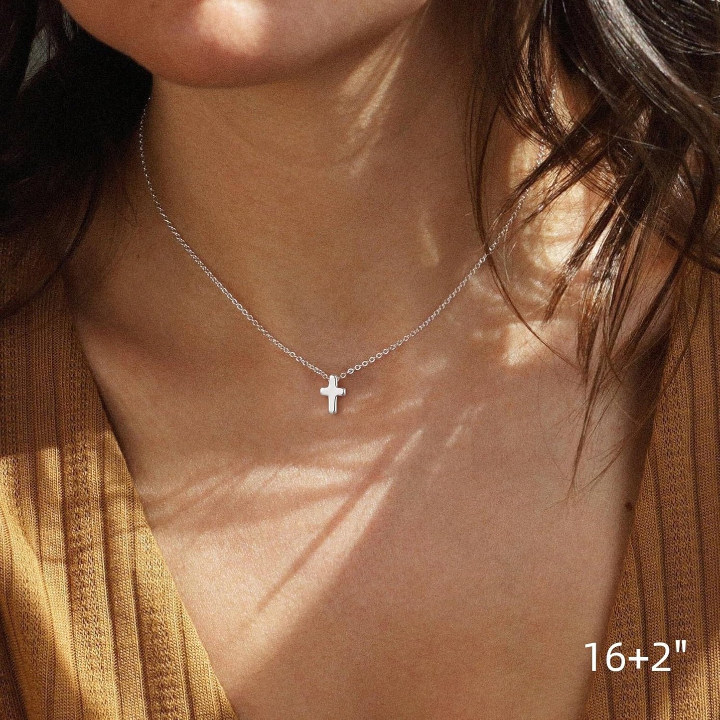 Cross Necklace for Women Girls, Dainty 14K Gold Plated Cross Pendant Necklace Sideways Cross Choker Layered Necklaces for Women Girls