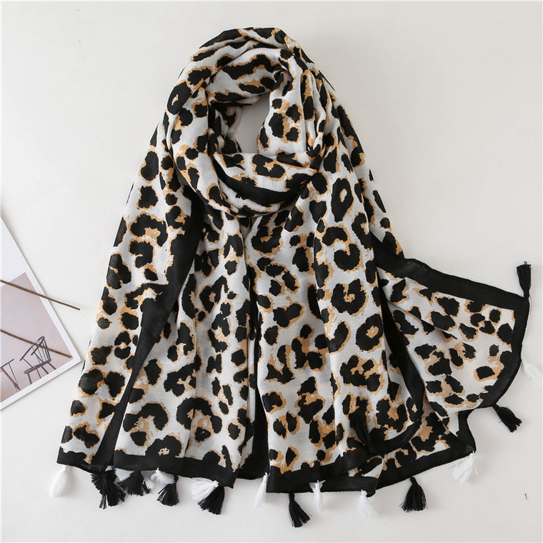Leopard-Print Tassel Scarf