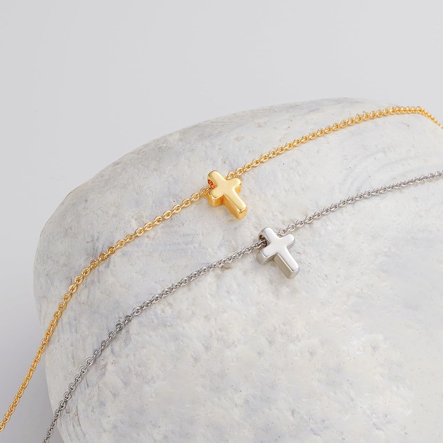 Cross Necklace for Women Girls, Dainty 14K Gold Plated Cross Pendant Necklace Sideways Cross Choker Layered Necklaces for Women Girls