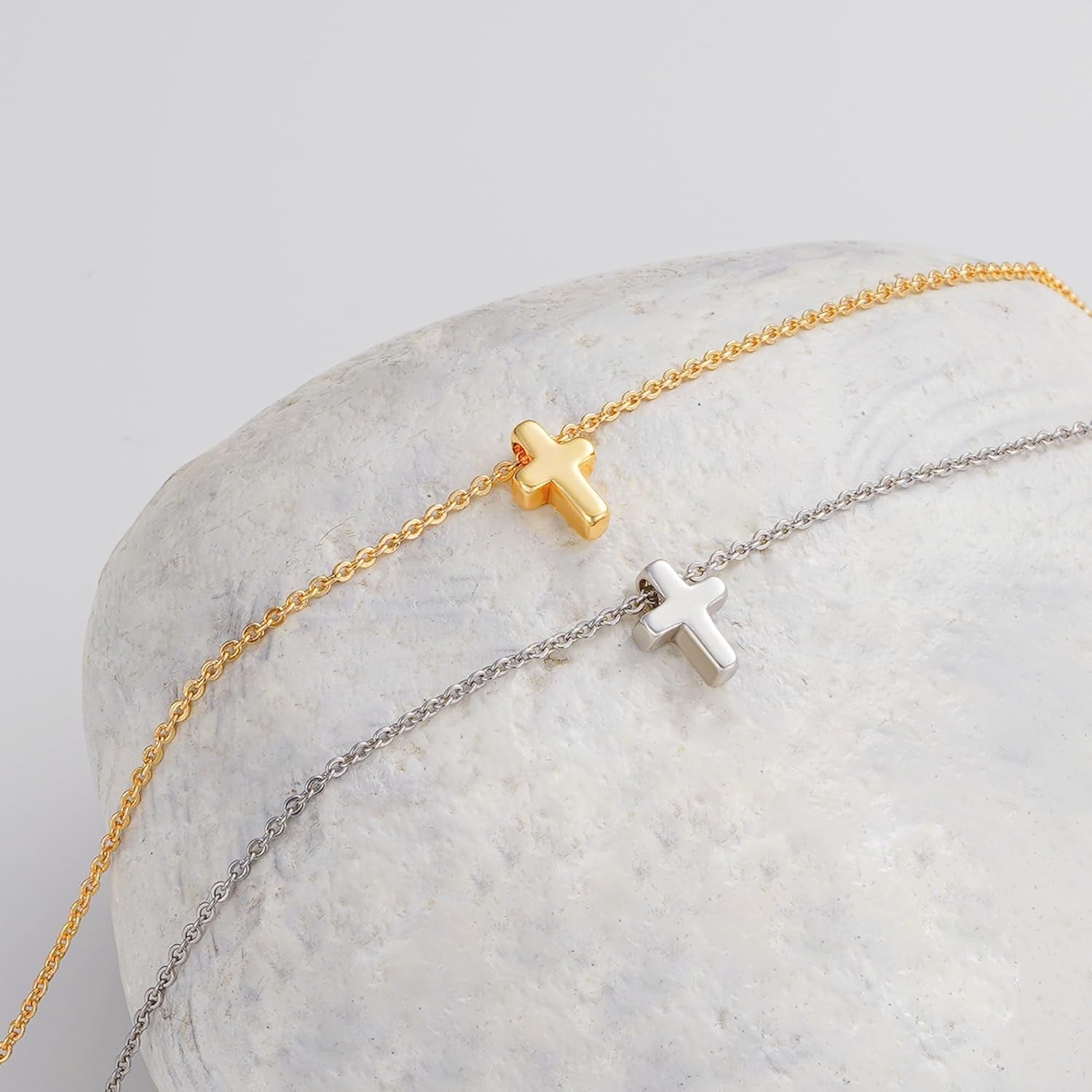 Cross Necklace for Women Girls, Dainty 14K Gold Plated Cross Pendant Necklace Sideways Cross Choker Layered Necklaces for Women Girls