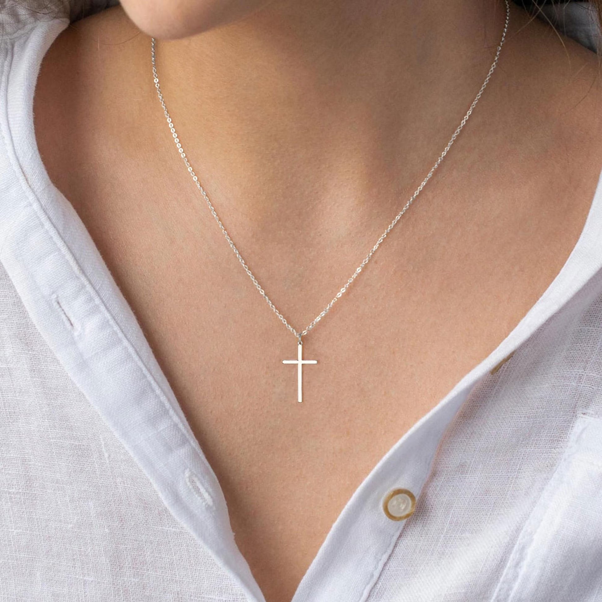 Turandoss 14K White Gold Plated Dainty Tiny Cross Pendant Necklace for Women Faith Jewelry Trendy Personalizedt First Communion Christian Religious Gifts for Women Her Girls