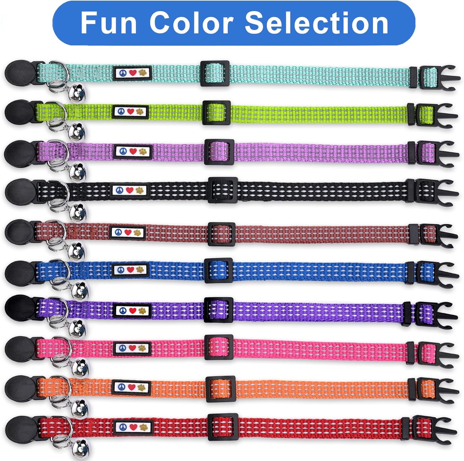 Reflective Teal Cat Collar with Safety Buckle and Detachable Bell for Kittens and Cats
